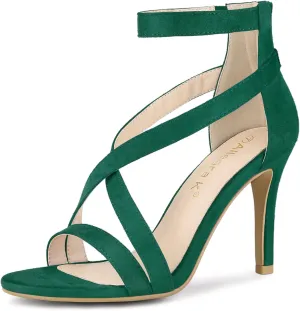 Allegra K Women's Zipper Ankle Strap Stiletto Heel Sandals