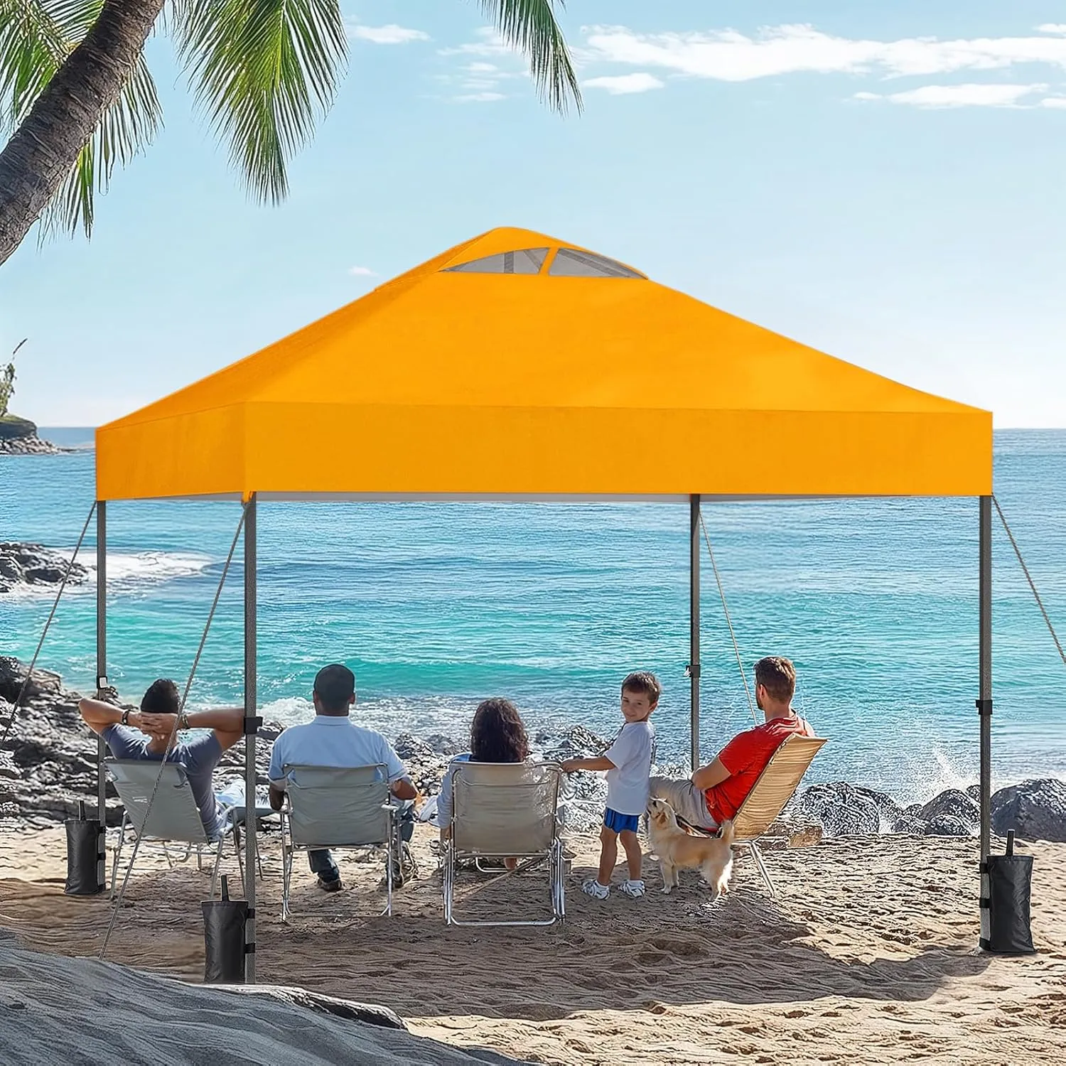Amada 10x10ft 1-Person Setup Pop Up Canopy Tent - Easy Outdoor Sun Shade for Events, Parties, Camping, Gazebo with Wheel Cover Bag, Beach Tent with 3-Speed Adjustable Height,Orange
