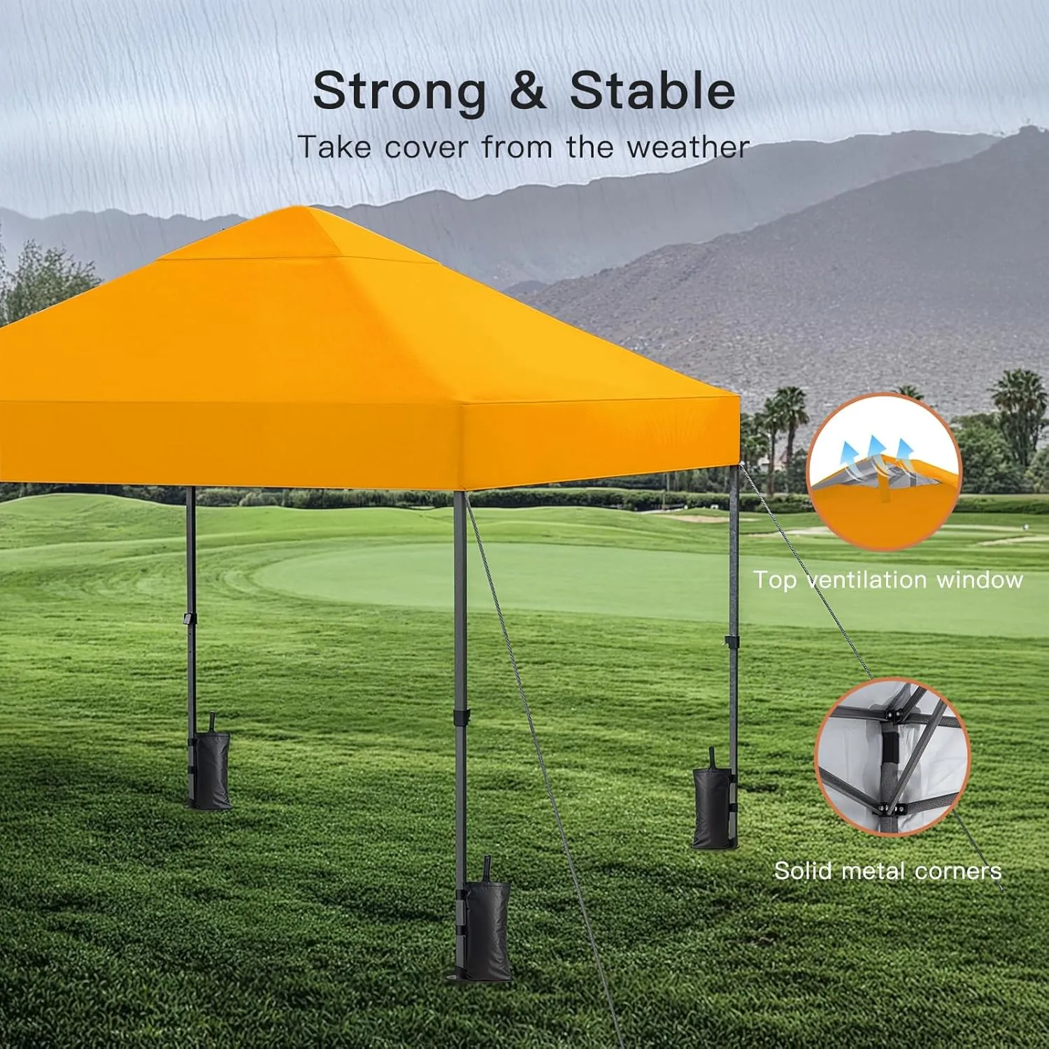 Amada 10x10ft 1-Person Setup Pop Up Canopy Tent - Easy Outdoor Sun Shade for Events, Parties, Camping, Gazebo with Wheel Cover Bag, Beach Tent with 3-Speed Adjustable Height,Orange