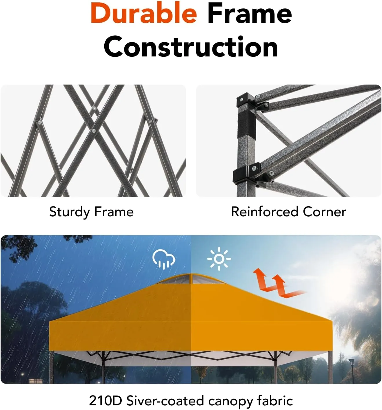 Amada 10x10ft 1-Person Setup Pop Up Canopy Tent - Easy Outdoor Sun Shade for Events, Parties, Camping, Gazebo with Wheel Cover Bag, Beach Tent with 3-Speed Adjustable Height,Orange