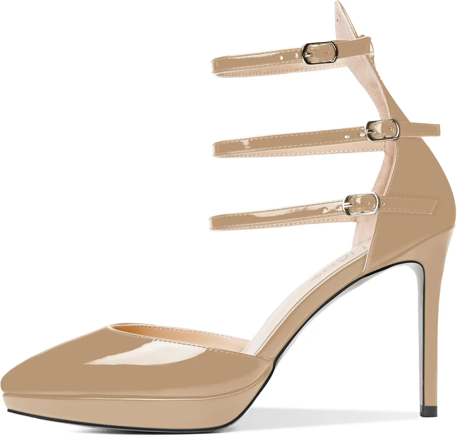 AMBELIGHT Womens Evening Patent Ankle Strap Dress Heels Buckle Pointed Toe Platform Stiletto High Heel Pumps Shoes 4 Inch