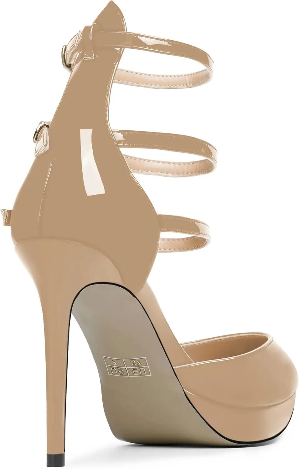 AMBELIGHT Womens Evening Patent Ankle Strap Dress Heels Buckle Pointed Toe Platform Stiletto High Heel Pumps Shoes 4 Inch