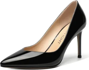 AMBELIGHT Womens Patent Pointed Toe Slip On Dating Dress Ankle Strap Stiletto High Heel Pumps Shoes 3.3 Inch