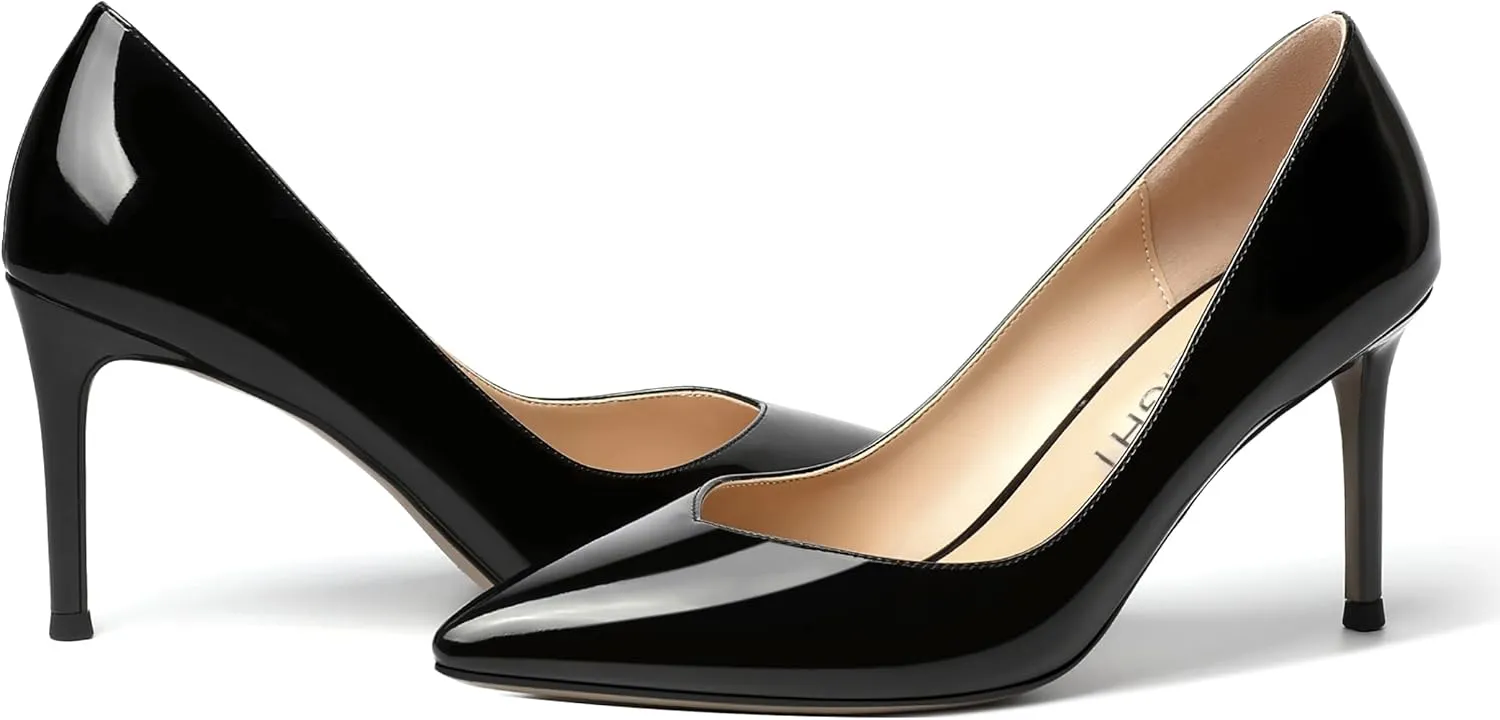 AMBELIGHT Womens Patent Pointed Toe Slip On Dating Dress Ankle Strap Stiletto High Heel Pumps Shoes 3.3 Inch