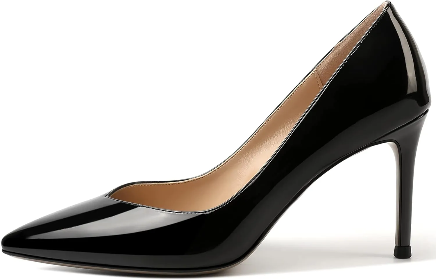 AMBELIGHT Womens Patent Pointed Toe Slip On Dating Dress Ankle Strap Stiletto High Heel Pumps Shoes 3.3 Inch