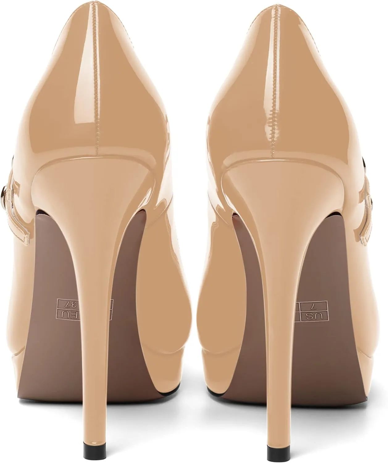 AMBELIGHT Womens Platform Pointed Toe Solid Buckle Party Patent Ankle Strap Dress Stiletto High Heel Pumps Shoes 4.7 Inch