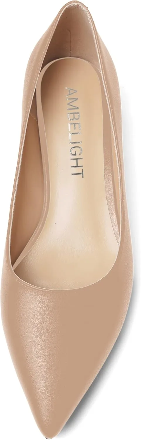 AMBELIGHT Womens Solid Dress Slip On Matte Elegant Pointed Toe Stiletto High Heel Pumps Shoes 4 Inch