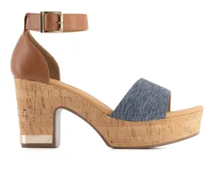 Andrea Women's Heeled Ankle Strap Sandals Denim 68037