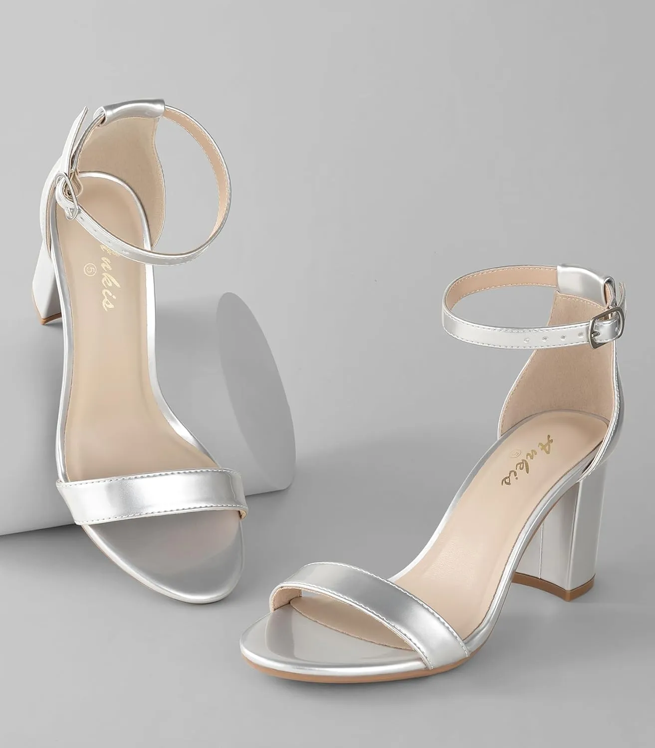Ankis Heels for Women Open Toe Ankle Strap Chunky Heel Sandals 2.75 Inch