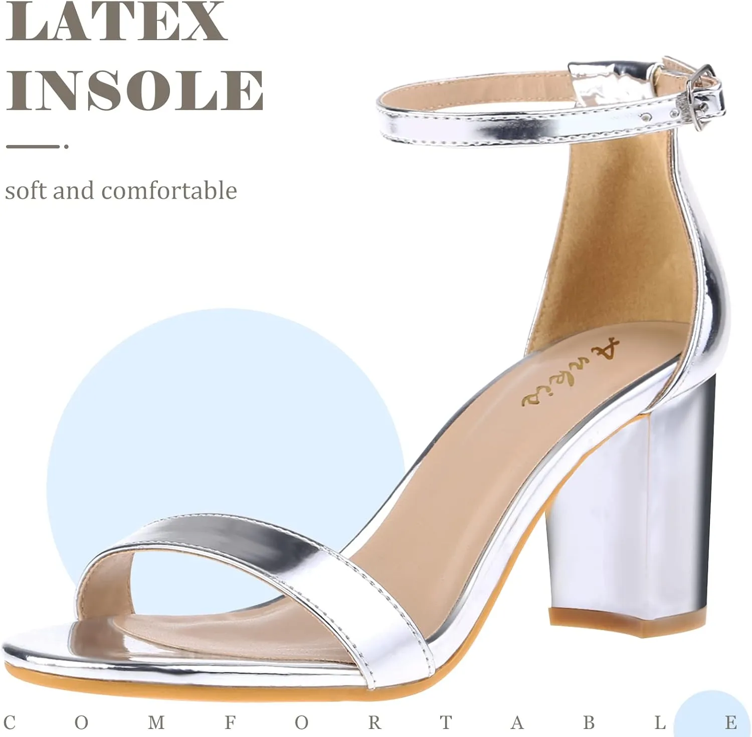 Ankis Heels for Women Open Toe Ankle Strap Chunky Heel Sandals 2.75 Inch