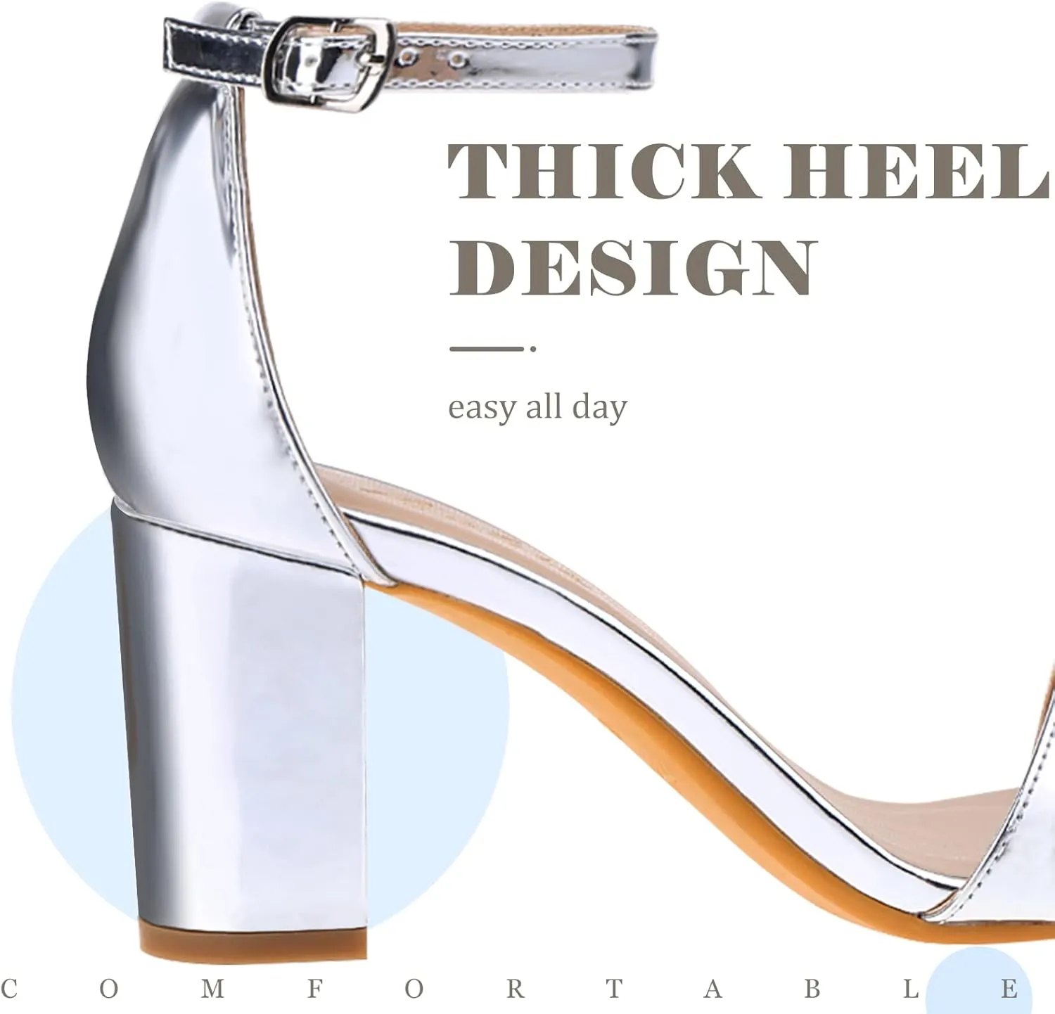 Ankis Heels for Women Open Toe Ankle Strap Chunky Heel Sandals 2.75 Inch