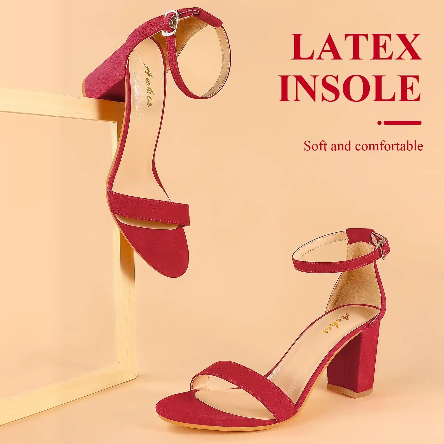Ankis Heels for Women Open Toe Ankle Strap Chunky Heel Sandals 2.75 Inch