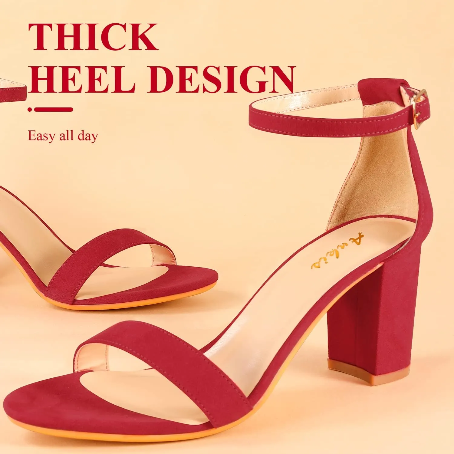 Ankis Heels for Women Open Toe Ankle Strap Chunky Heel Sandals 2.75 Inch