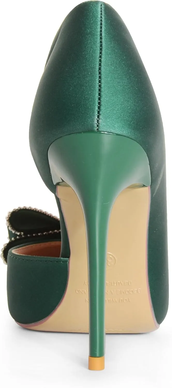 ANN CREEK Women's Pumps High Heel Pointed Closed Toe Stiletto Heels for Women Bow Heeled Pumps Shoes Satin D'Orsay Wedding Prom Evening Dressy