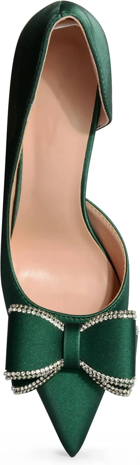 ANN CREEK Women's Pumps High Heel Pointed Closed Toe Stiletto Heels for Women Bow Heeled Pumps Shoes Satin D'Orsay Wedding Prom Evening Dressy