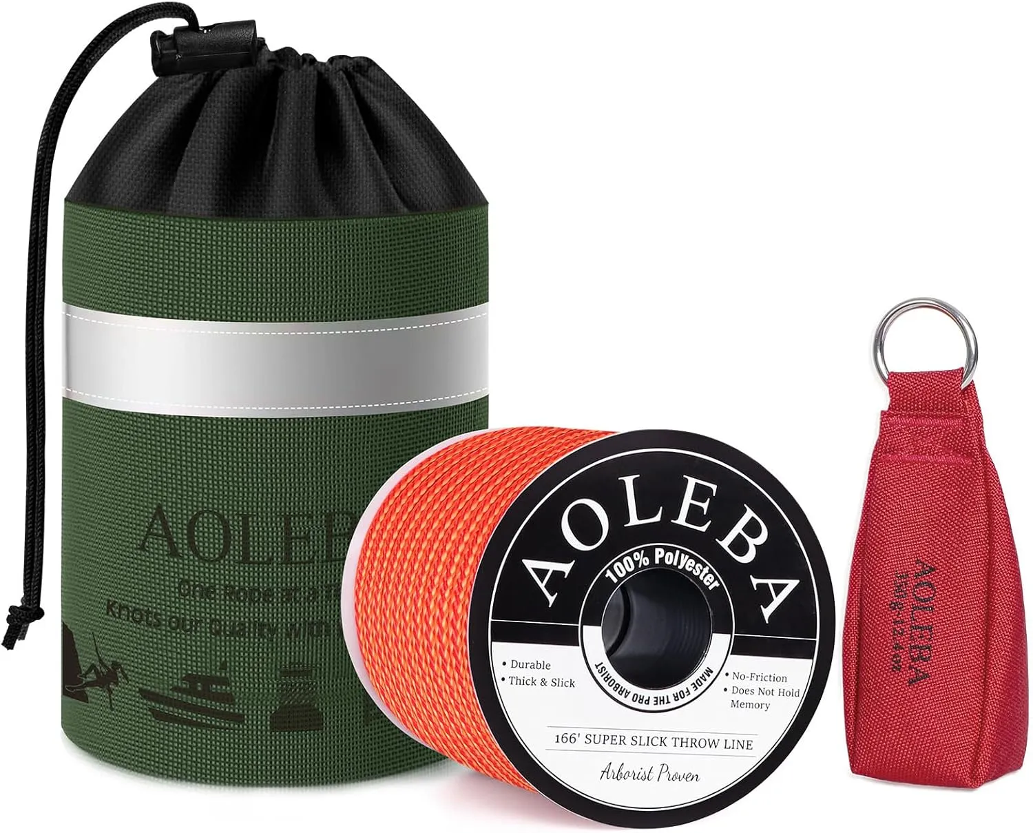 AOLEBA Arborist Throw Line Kit, Slick Arborist Rope Throw Weight Set with Reflective Storage Bag, 100% Polyester Rope, Arborist Equipment for High Limb, Throwing, Climbing, Tree Cutting
