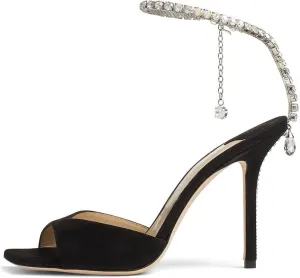 Arqa Rhinestone Ankle Strap Heeled Sandals Peep Toe Sparkly High Heels Slingback Stiletto Heels Wedding Pumps