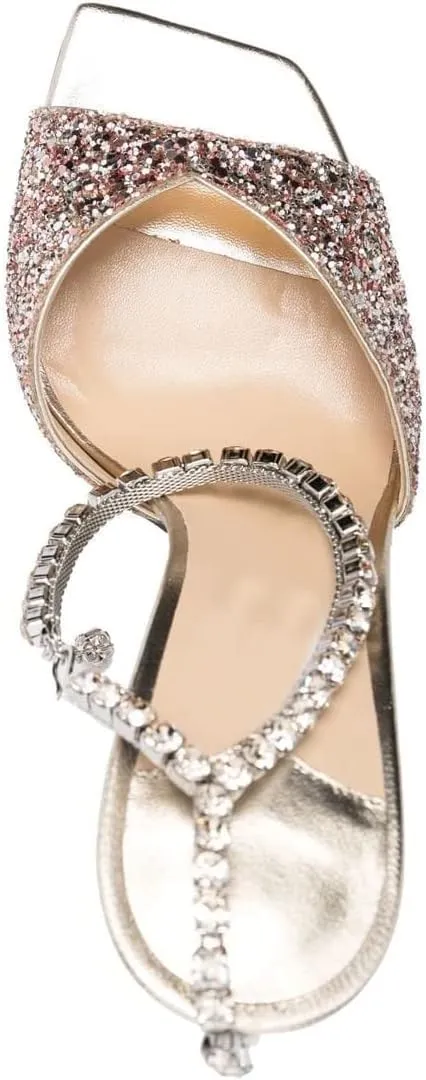 Arqa Rhinestone Ankle Strap Heeled Sandals Peep Toe Sparkly High Heels Slingback Stiletto Heels Wedding Pumps