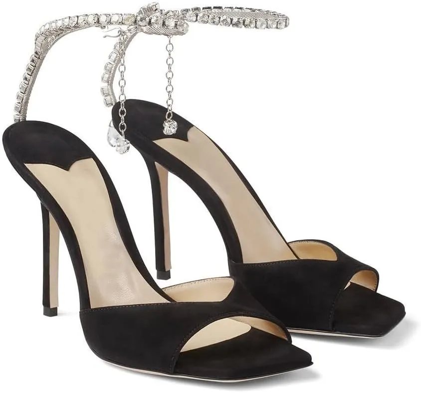 Arqa Rhinestone Ankle Strap Heeled Sandals Peep Toe Sparkly High Heels Slingback Stiletto Heels Wedding Pumps