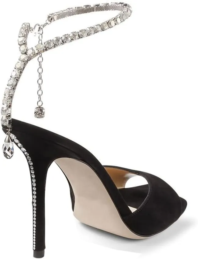 Arqa Rhinestone Ankle Strap Heeled Sandals Peep Toe Sparkly High Heels Slingback Stiletto Heels Wedding Pumps