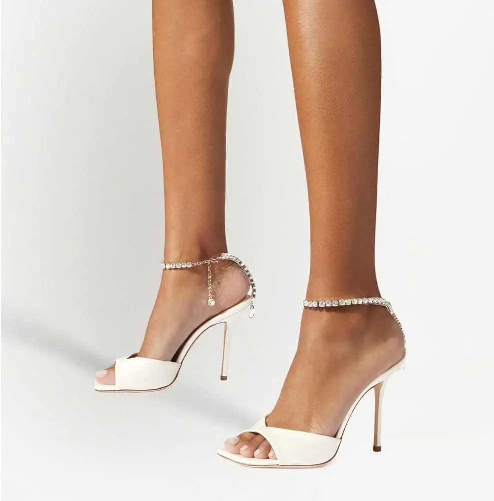 Arqa Rhinestone Ankle Strap Heeled Sandals Peep Toe Sparkly High Heels Slingback Stiletto Heels Wedding Pumps