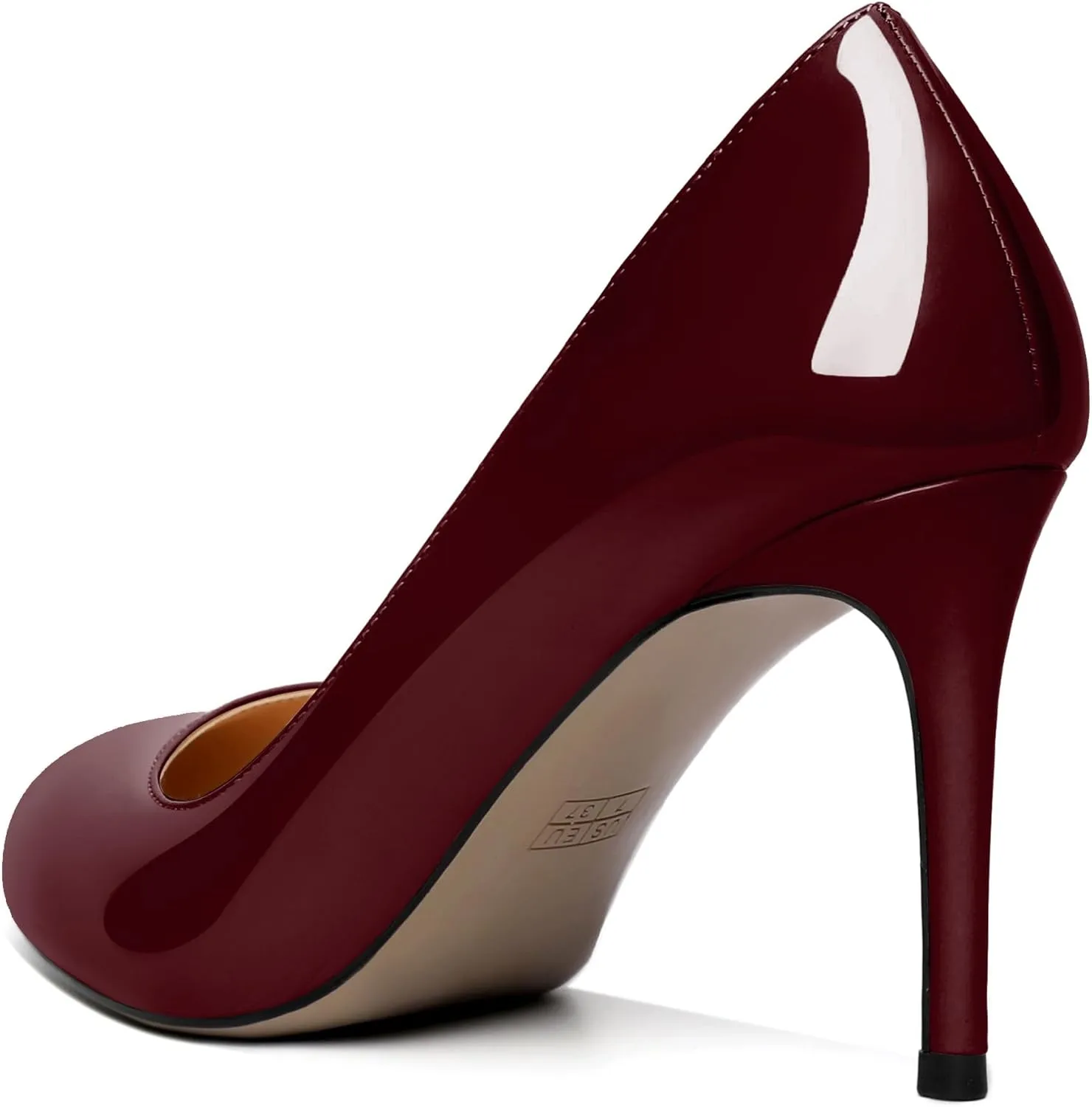 AUMOTED Women Casual Patent Round Toe Pumps Stiletto High Heel Slip On Evening Wedding Dress Shoes 3.4 Inch