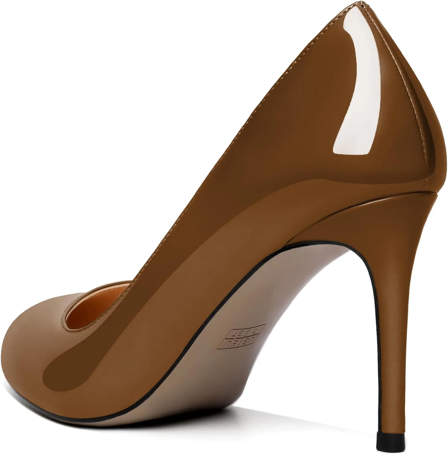 AUMOTED Women Casual Patent Round Toe Pumps Stiletto High Heel Slip On Evening Wedding Dress Shoes 3.4 Inch