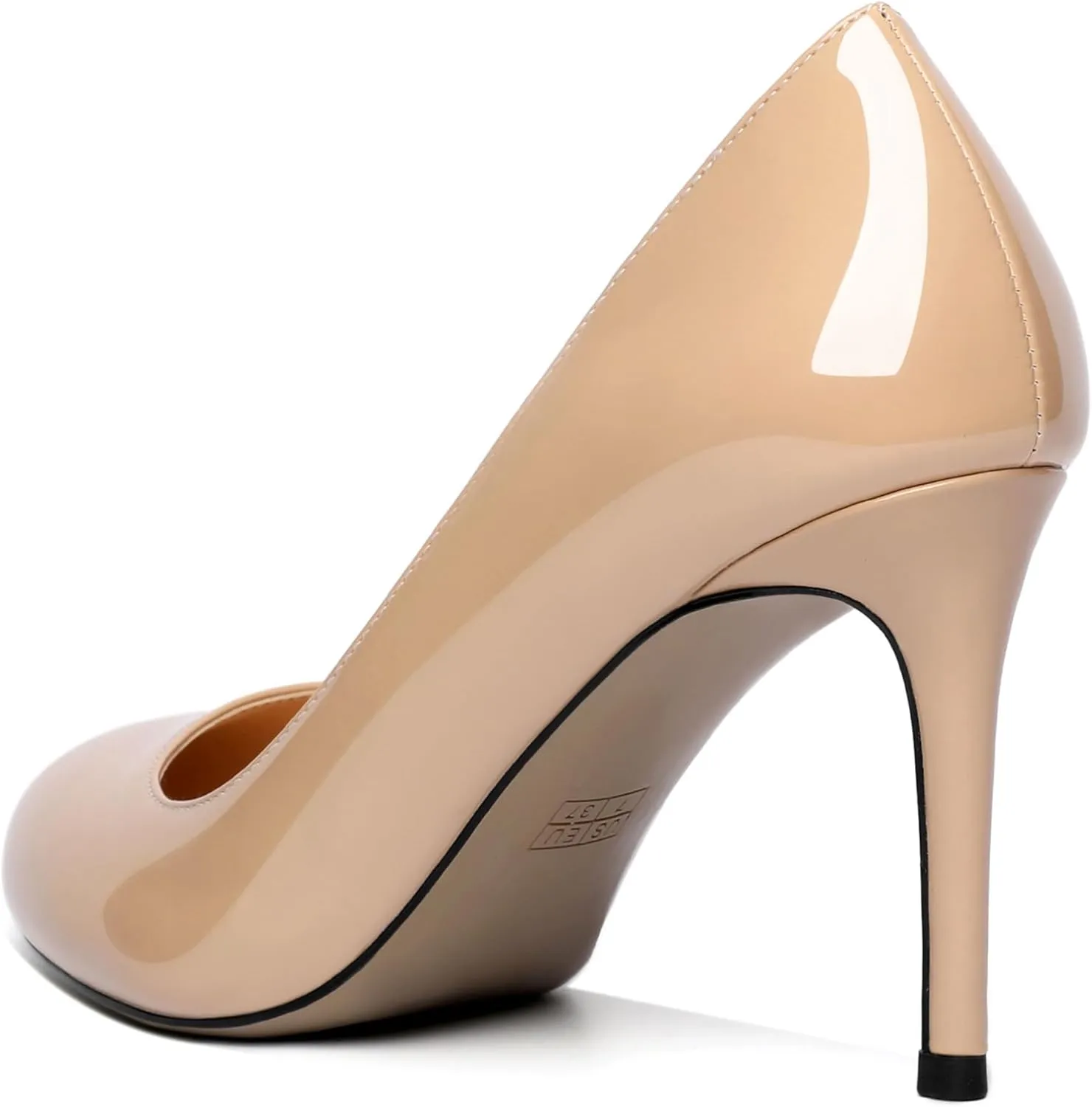 AUMOTED Women Casual Patent Round Toe Pumps Stiletto High Heel Slip On Evening Wedding Dress Shoes 3.4 Inch