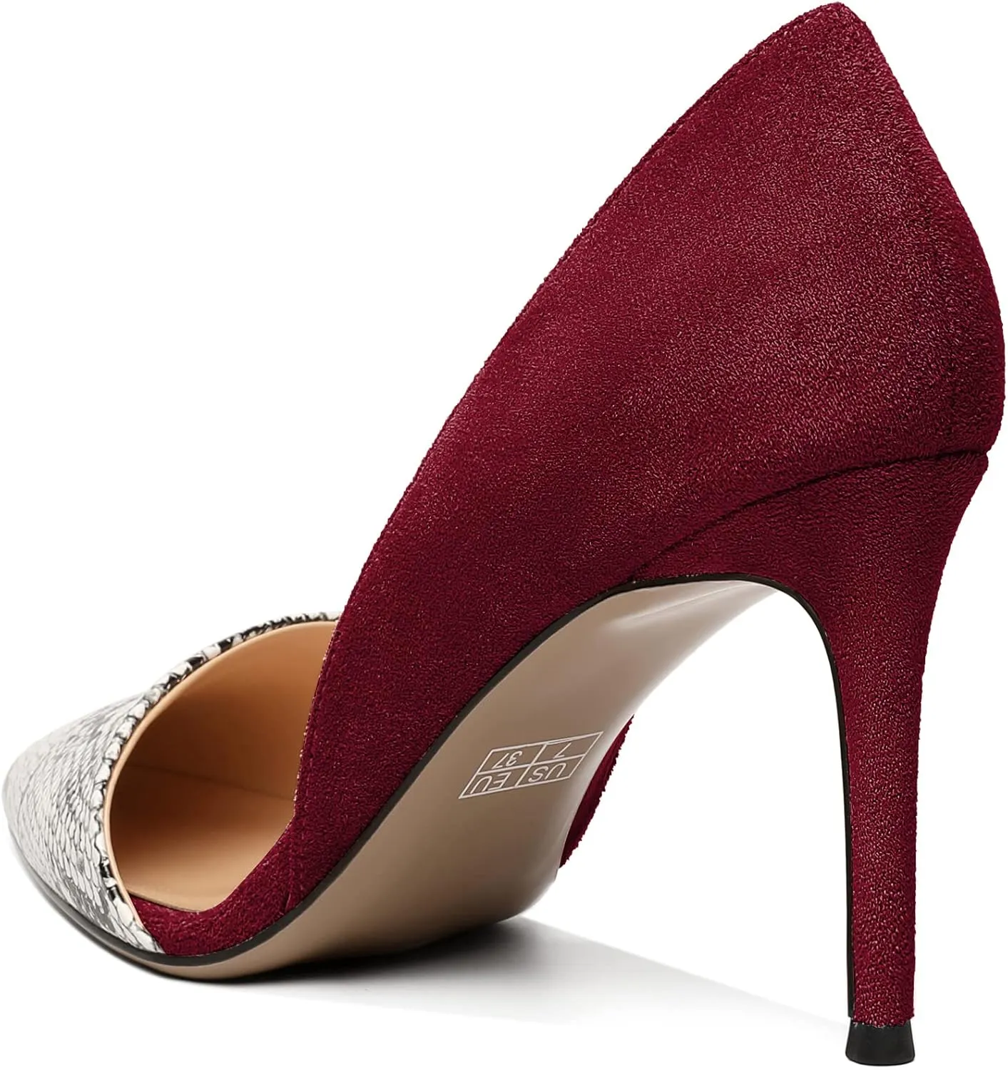 AUMOTED Women Stiletto Heels Snakeskin Slip On Pointed Toe Pumps Closed Toe High Heel Dress Shoes for Wedding Party Offie 3.4 Inch