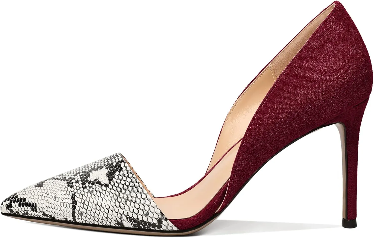 AUMOTED Women Stiletto Heels Snakeskin Slip On Pointed Toe Pumps Closed Toe High Heel Dress Shoes for Wedding Party Offie 3.4 Inch