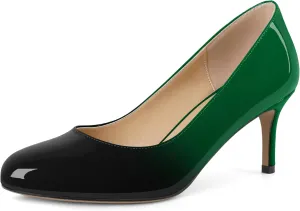 AUMOTED Women Stiletto Low Mid Heel Pumps Solid Closed Round Toe Heeled Patent Ladies Office Classic Dress Shoes 2.5 Inches