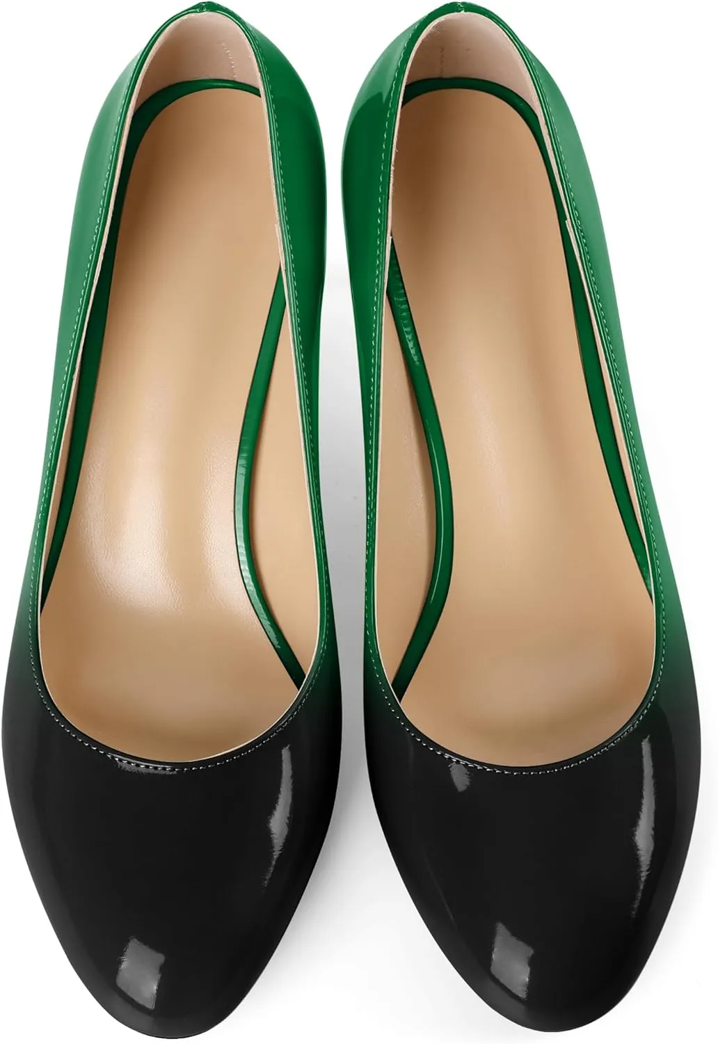 AUMOTED Women Stiletto Low Mid Heel Pumps Solid Closed Round Toe Heeled Patent Ladies Office Classic Dress Shoes 2.5 Inches