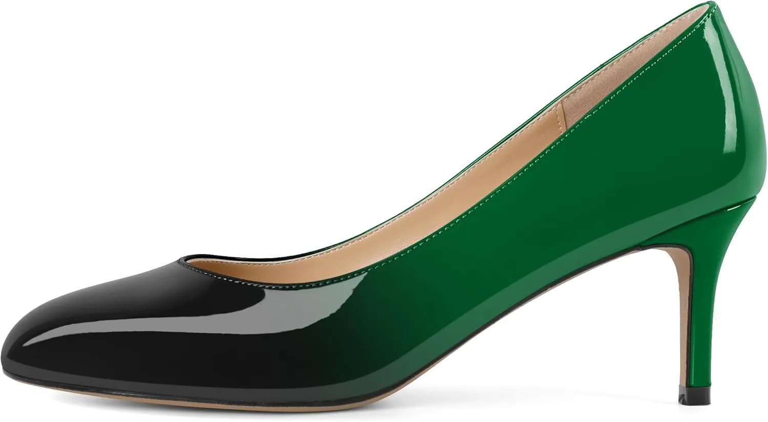 AUMOTED Women Stiletto Low Mid Heel Pumps Solid Closed Round Toe Heeled Patent Ladies Office Classic Dress Shoes 2.5 Inches
