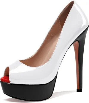 AUMOTED Women's Platform Pumps Peep Toe Stiletto Slip On Sexy High Heels Dress Wedding Party Shoes