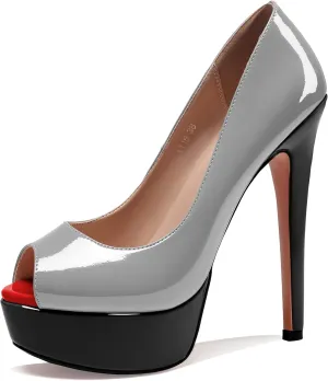 AUMOTED Women's Platform Pumps Peep Toe Stiletto Slip On Sexy High Heels Dress Wedding Party Shoes