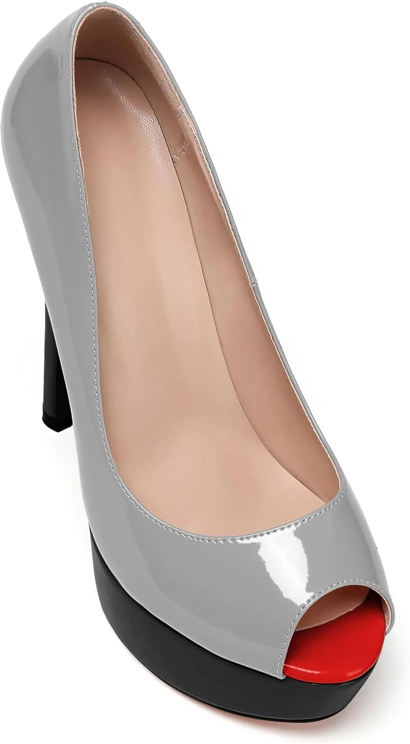AUMOTED Women's Platform Pumps Peep Toe Stiletto Slip On Sexy High Heels Dress Wedding Party Shoes