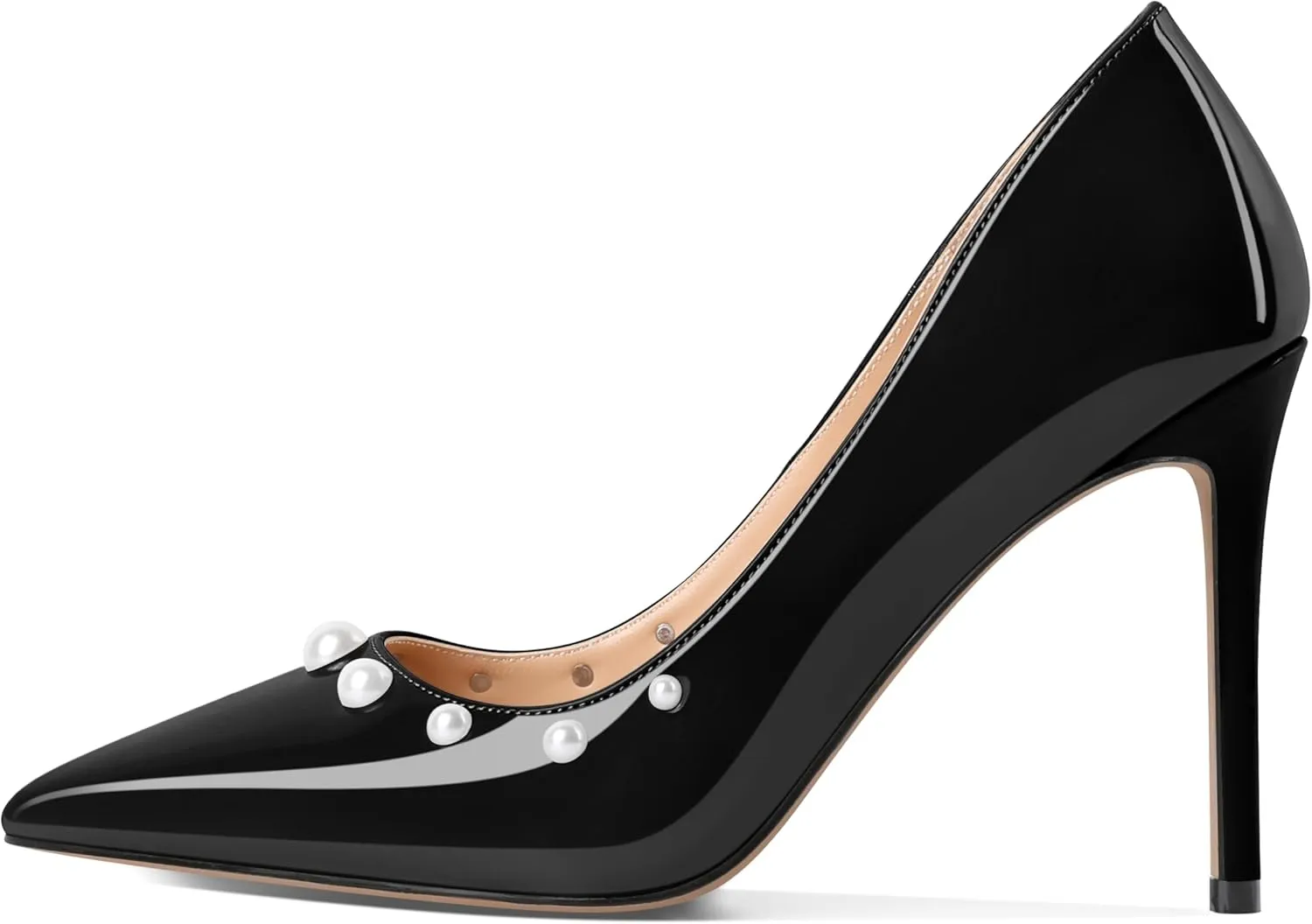 AUMOTED Womens Sexy Patent Pointed Toe Pumps Stiletto High Heel Pumps Slip On with Pearl Evening Wedding Dressy Shoes 4 Inch