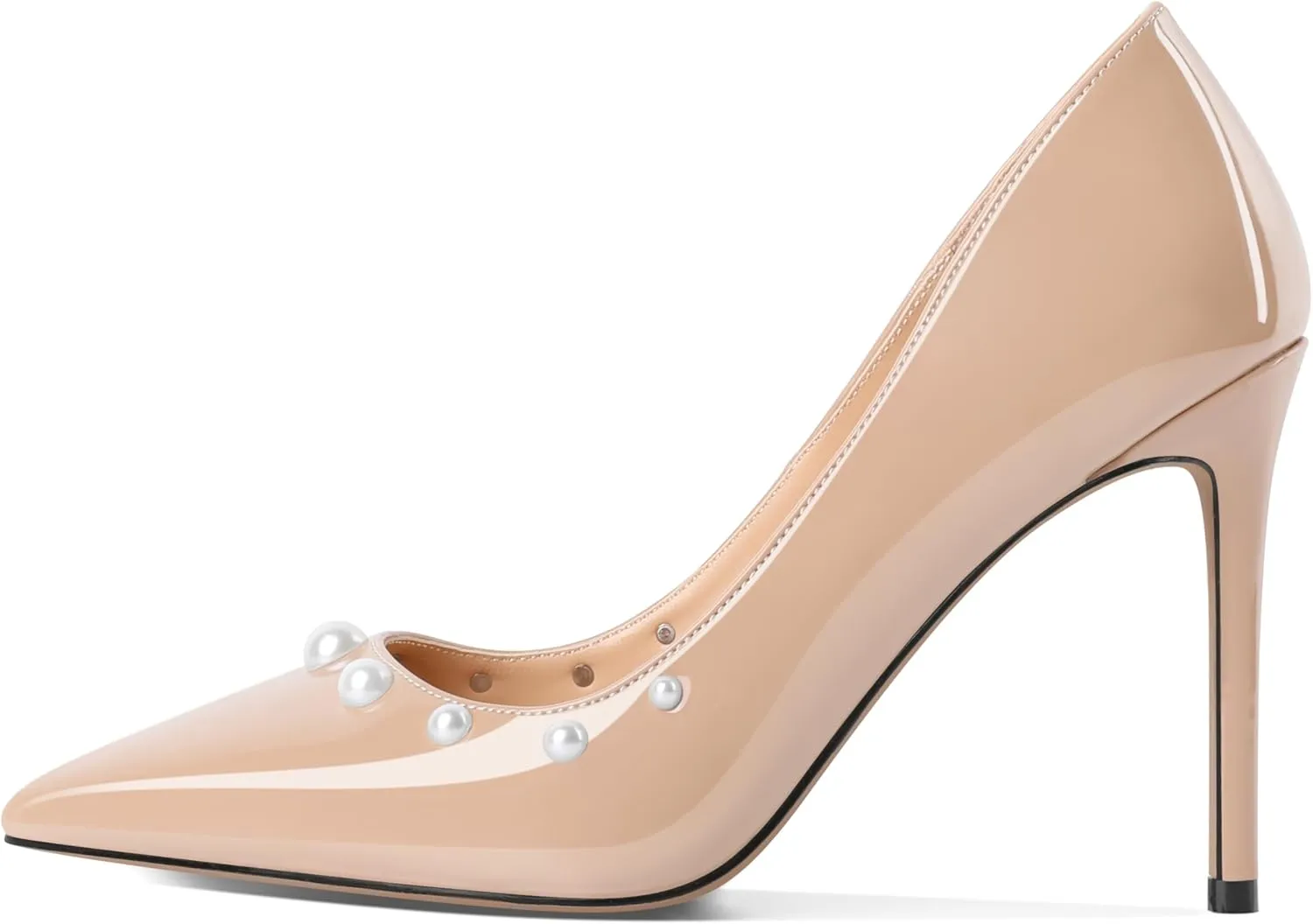 AUMOTED Womens Sexy Patent Pointed Toe Pumps Stiletto High Heel Pumps Slip On with Pearl Evening Wedding Dressy Shoes 4 Inch