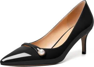 AUMOTED Womens Sexy Patent Pointed Toe Pumps Stiletto Mid Heel Pumps Slip On with Pearl Evening Wedding Dress Shoes 2.5 Inch