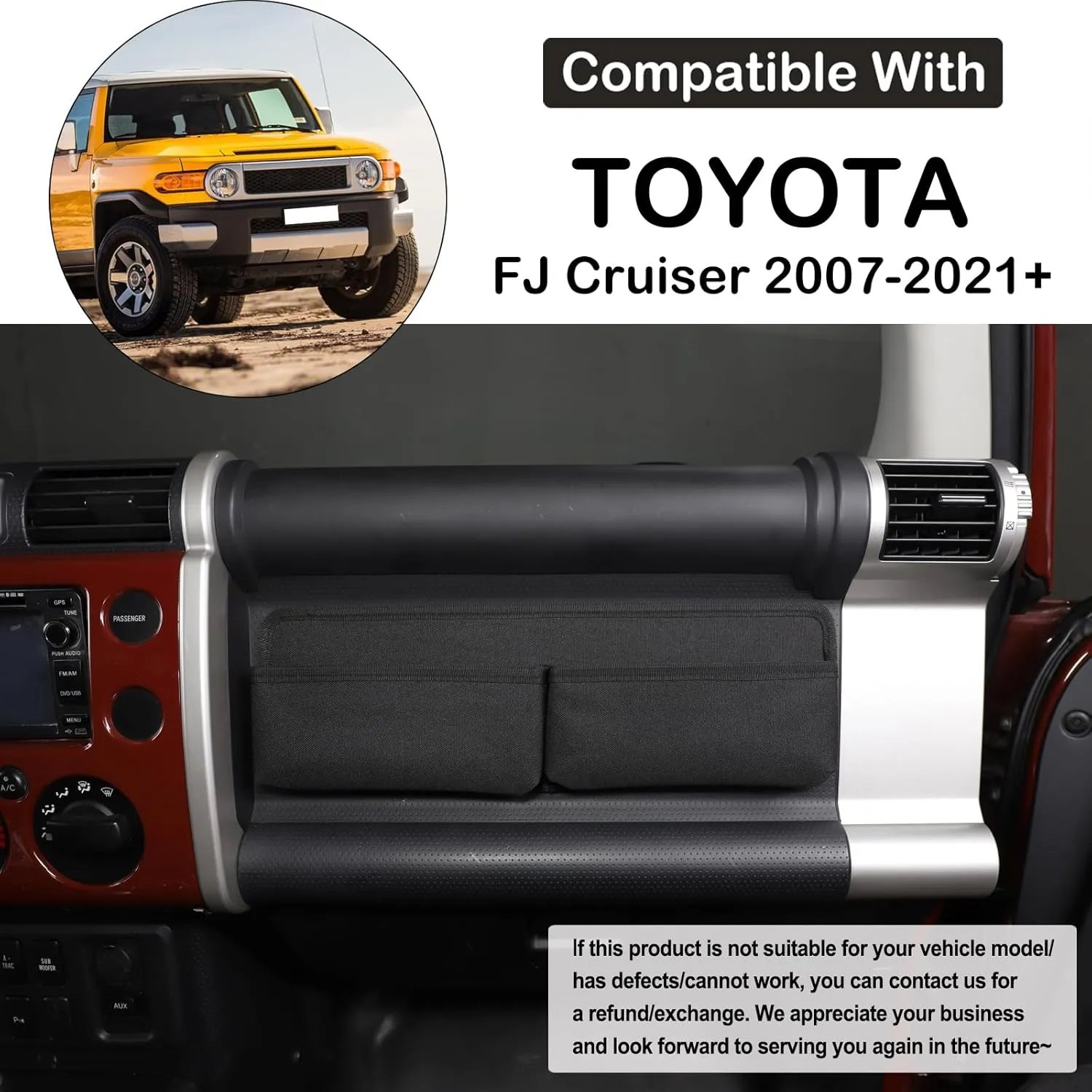 Aunginsy Car Passenger Storage Tray Organizer Compatible with Toyota FJ Cruiser 2007-2024 Auto Center Console Organizer Storage Bag Co-Pilot Multifunctional Portable Storage Bag Expansion Accessories