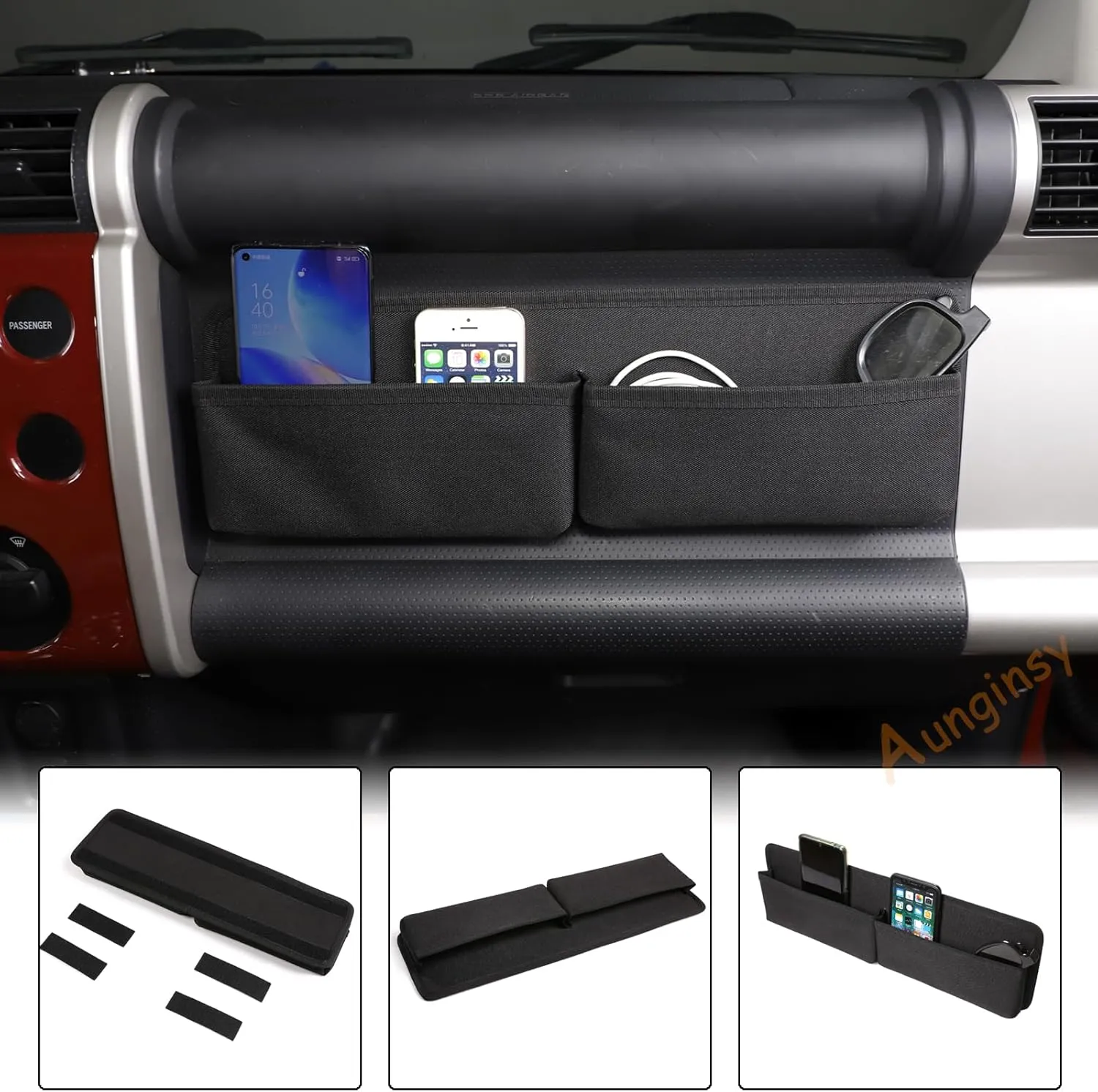 Aunginsy Car Passenger Storage Tray Organizer Compatible with Toyota FJ Cruiser 2007-2024 Auto Center Console Organizer Storage Bag Co-Pilot Multifunctional Portable Storage Bag Expansion Accessories