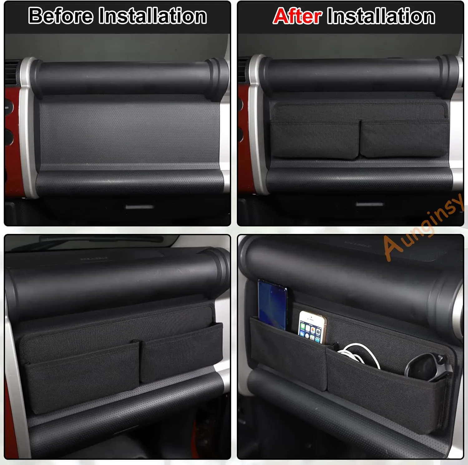 Aunginsy Car Passenger Storage Tray Organizer Compatible with Toyota FJ Cruiser 2007-2024 Auto Center Console Organizer Storage Bag Co-Pilot Multifunctional Portable Storage Bag Expansion Accessories