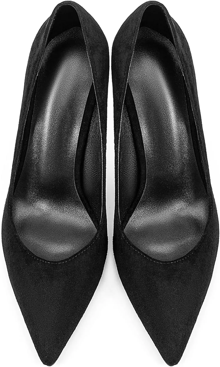 Autumn Black Suede Shoes high Heels Pointed Toe Pink Burgundy Leather Pumps Slip on Stiletto Heels Sheepskin Lining Party Prom Evening Dance Shoes for Women 3.9 Inches
