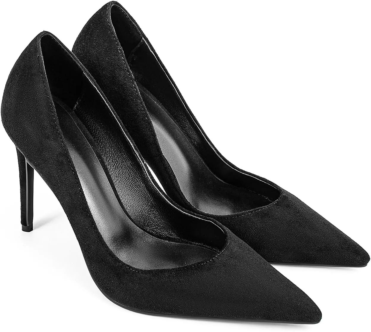 Autumn Black Suede Shoes high Heels Pointed Toe Pink Burgundy Leather Pumps Slip on Stiletto Heels Sheepskin Lining Party Prom Evening Dance Shoes for Women 3.9 Inches