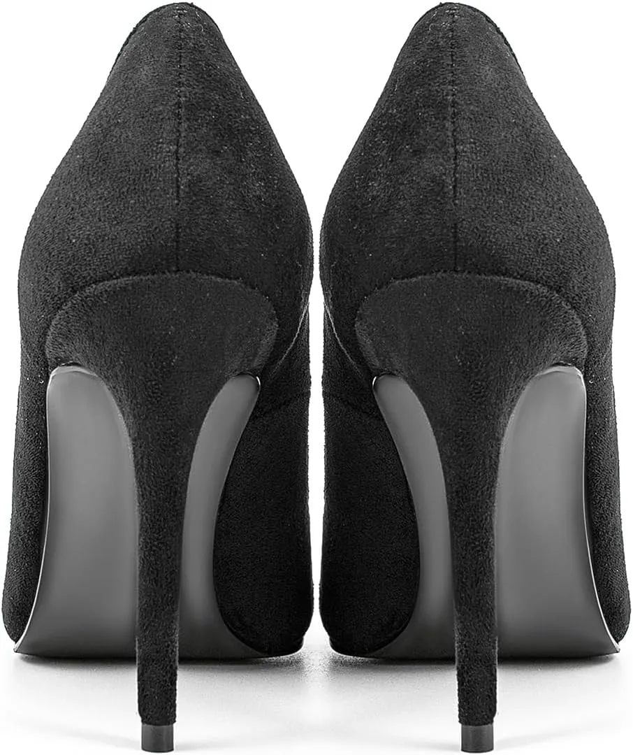 Autumn Black Suede Shoes high Heels Pointed Toe Pink Burgundy Leather Pumps Slip on Stiletto Heels Sheepskin Lining Party Prom Evening Dance Shoes for Women 3.9 Inches