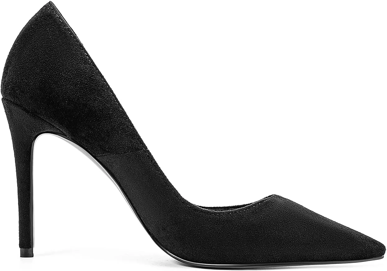 Autumn Black Suede Shoes high Heels Pointed Toe Pink Burgundy Leather Pumps Slip on Stiletto Heels Sheepskin Lining Party Prom Evening Dance Shoes for Women 3.9 Inches