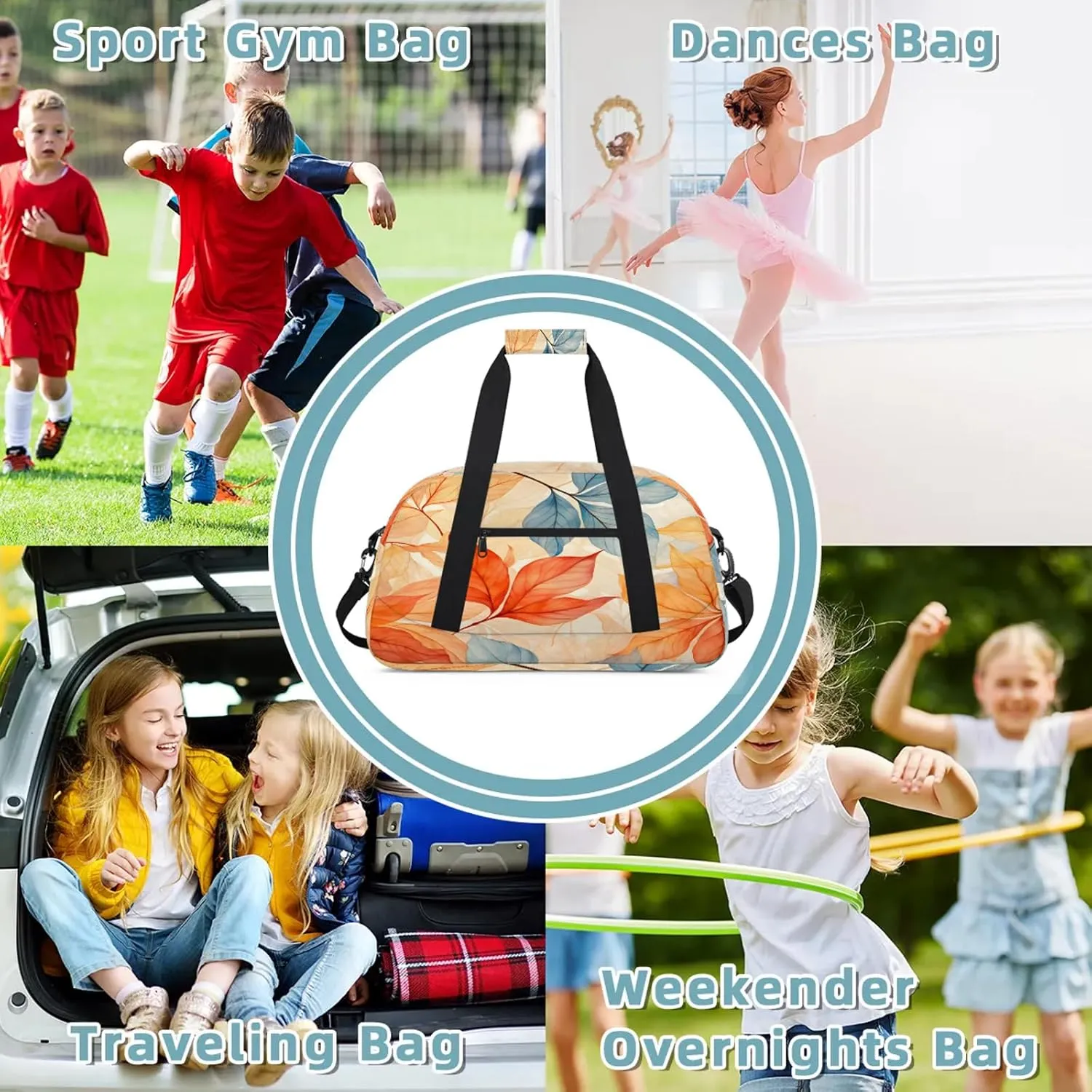 Autumn Fall Leaves Small Gym Bag 18 inch Carry On Duffel Bag for Weekender Travel Sports Workout Yoga Gymnastics Dance Ballet