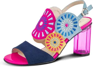 Azura Women's Embroidery Pumps & Heels - Geometric Design, Adjustable Ankle Strap, Transparent Cylindrical Heel