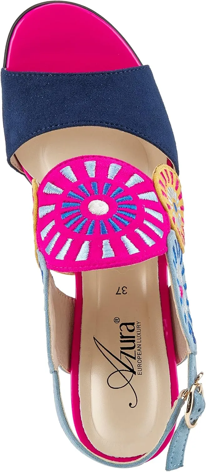 Azura Women's Embroidery Pumps & Heels - Geometric Design, Adjustable Ankle Strap, Transparent Cylindrical Heel