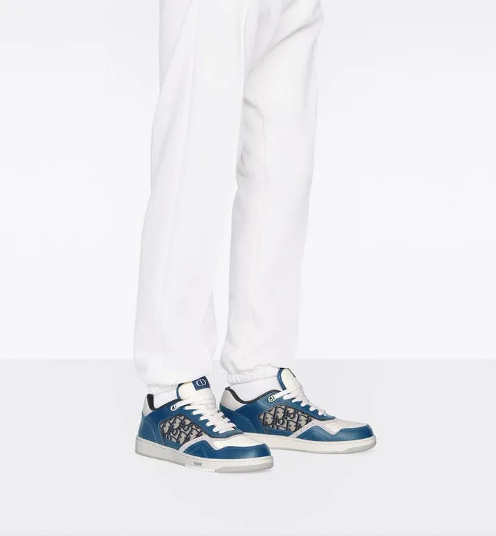 B27 Low-Top Sneaker • Blue, Cream and Dior Gray Smooth Calfskin with Beige and Black Dior Oblique Jacquard